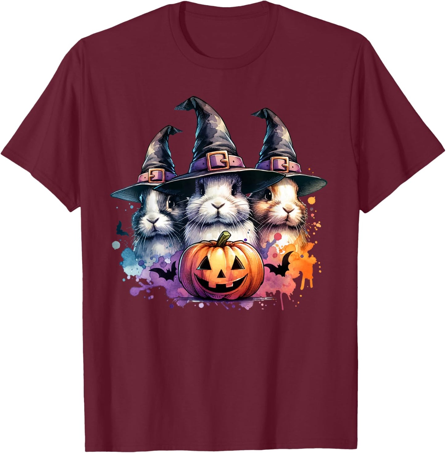 Funny Bunnies Halloween Costume Spooky Season Bunny Witch T-Shirt - T-Shirt | Maroon