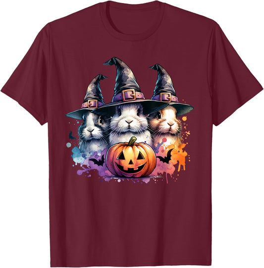 Funny Bunnies Halloween Costume Spooky Season Bunny Witch T-Shirt - T-Shirt | Maroon