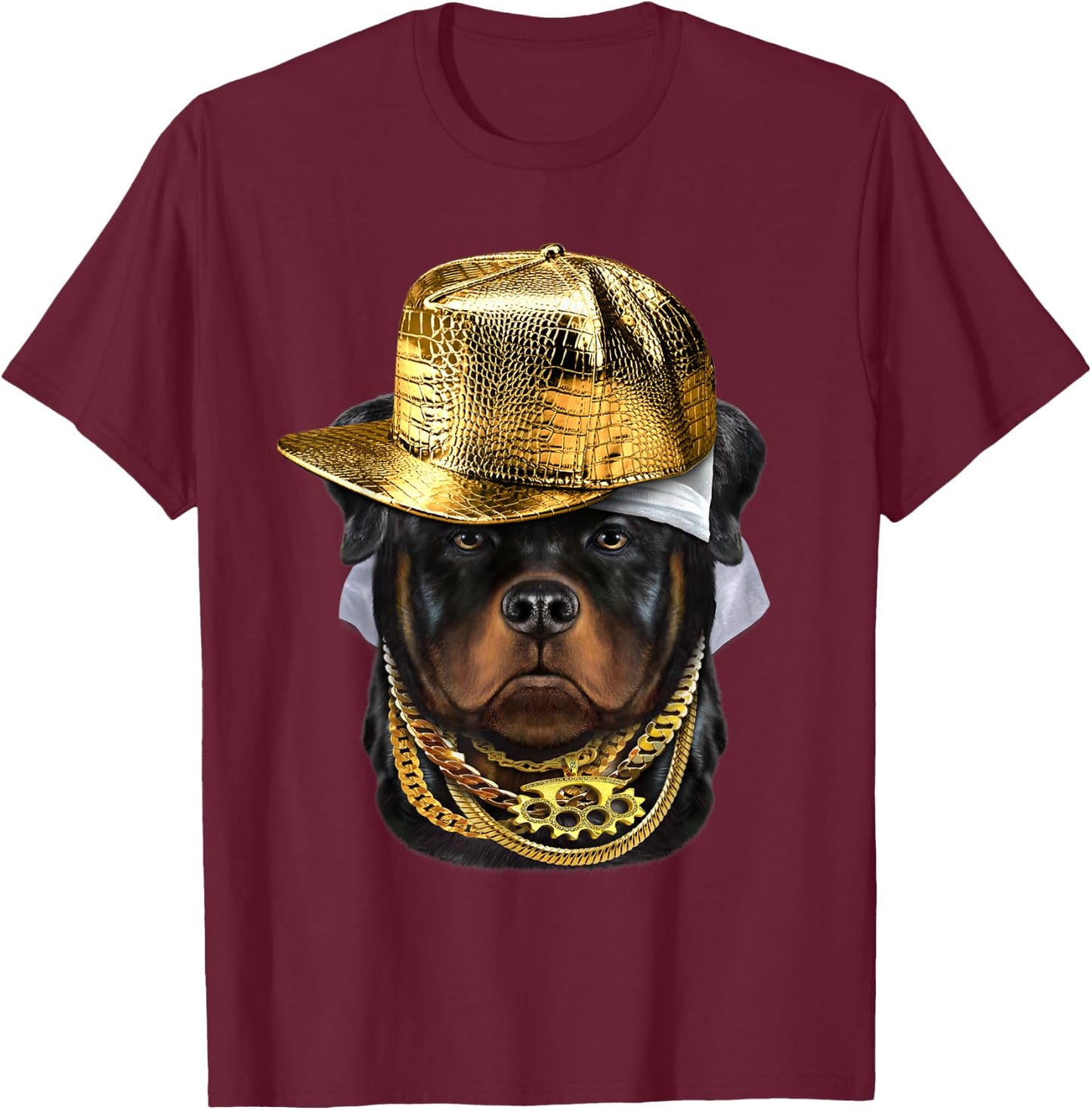 Rottweiler Dog wearing Hip Hop Rapper Cap T-Shirt - T-Shirt | Maroon