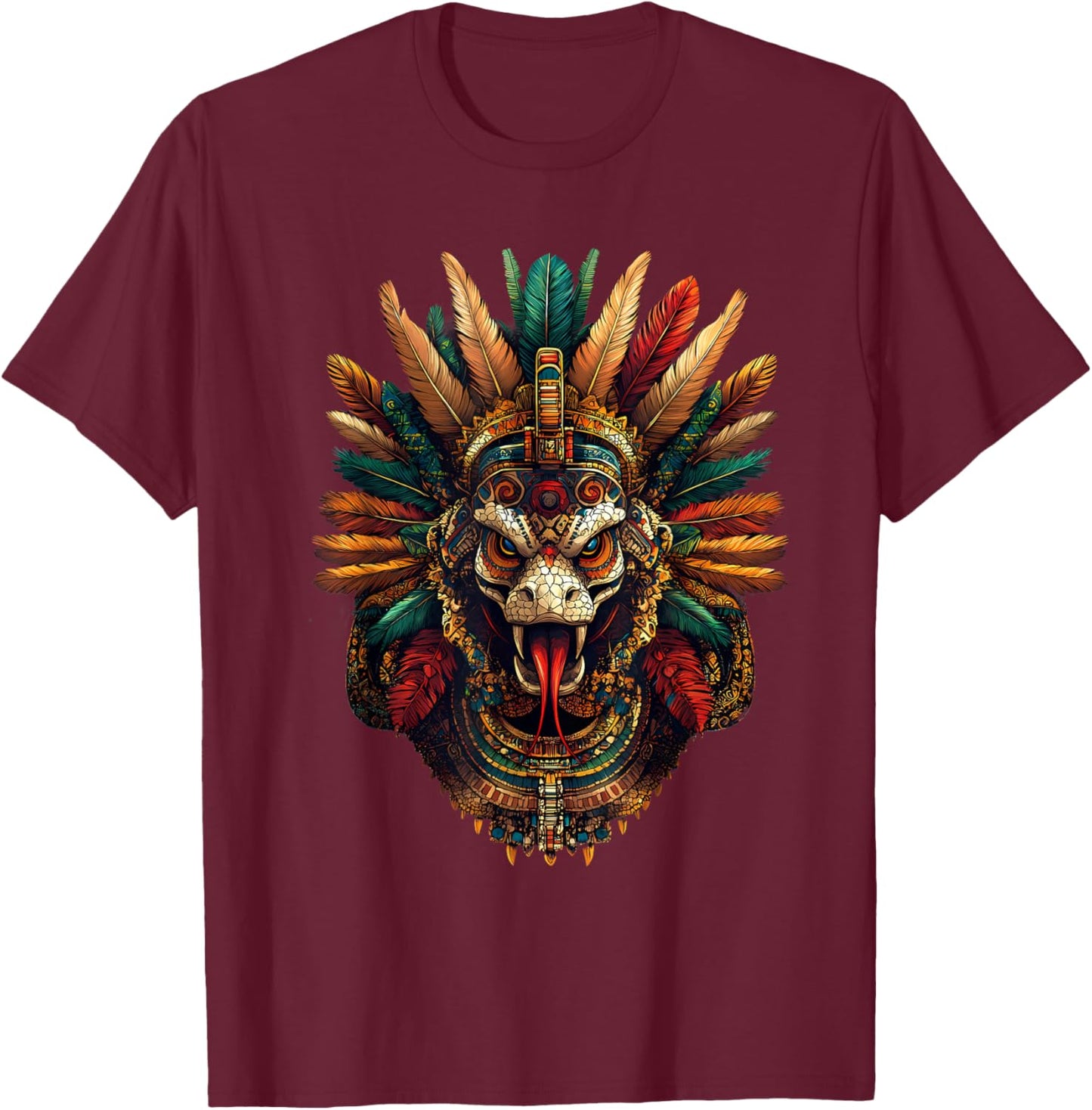 Aztec God Quetzalcoatl Mexican Mythology Feathered Serpent T-Shirt - T-Shirt | Maroon