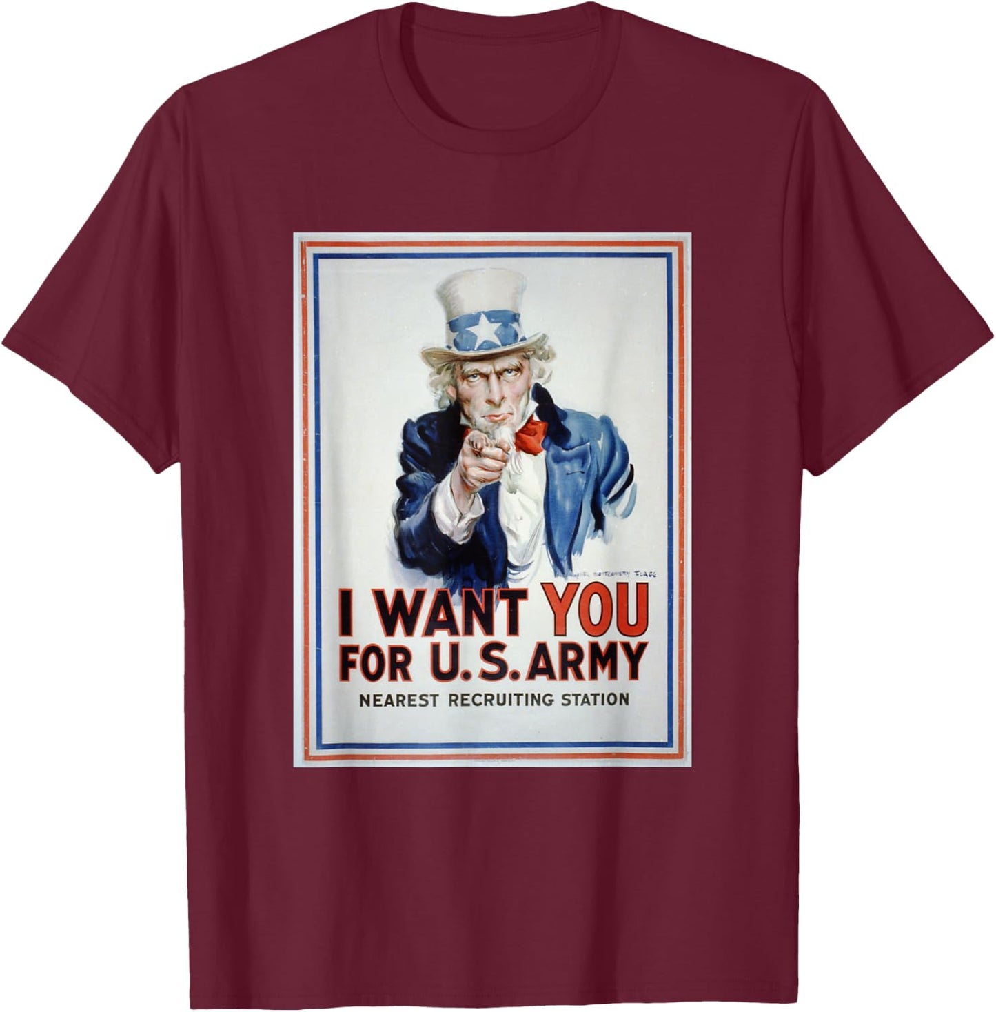 Uncle Sam I Want You For US Army Vintage Poster T-Shirt - T-Shirt | Maroon