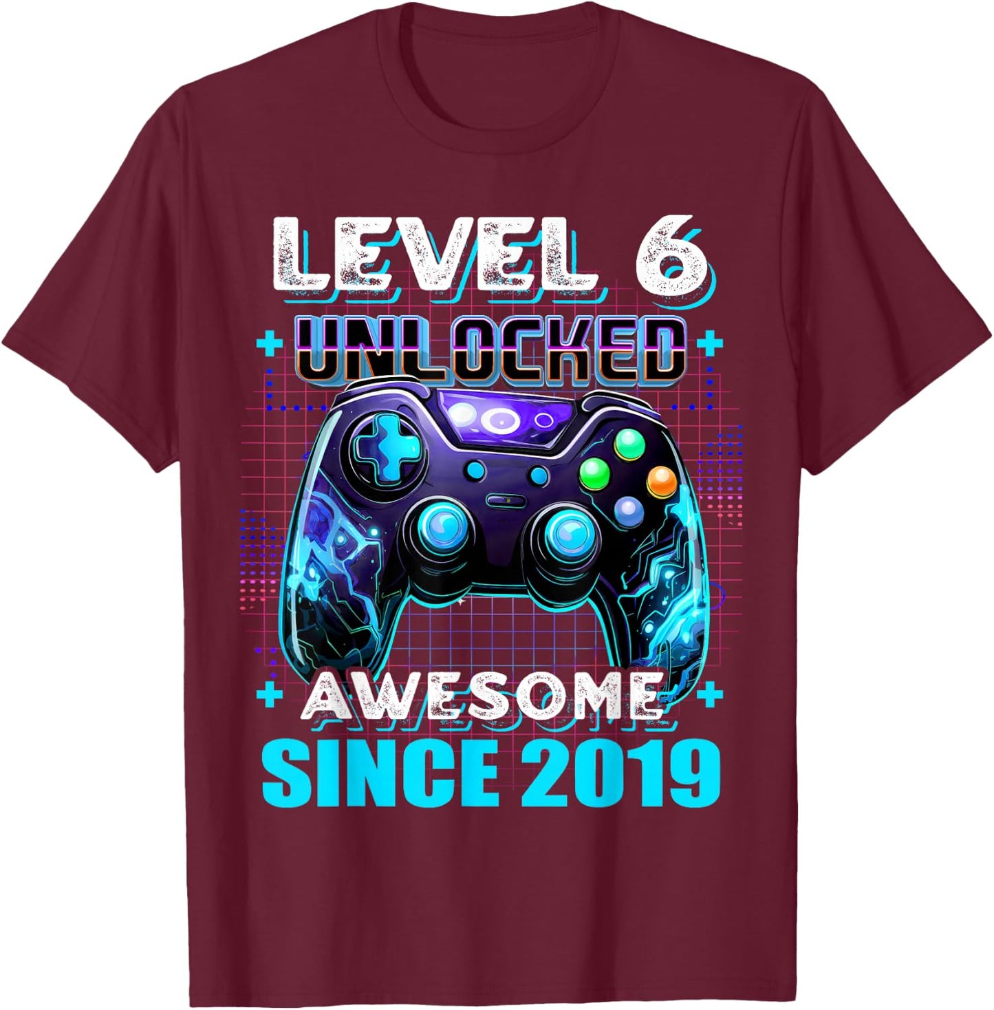 6th Birthday Boy Level 6 Gamer 6 Year Video Game Party T-Shirt - T-Shirt | Maroon