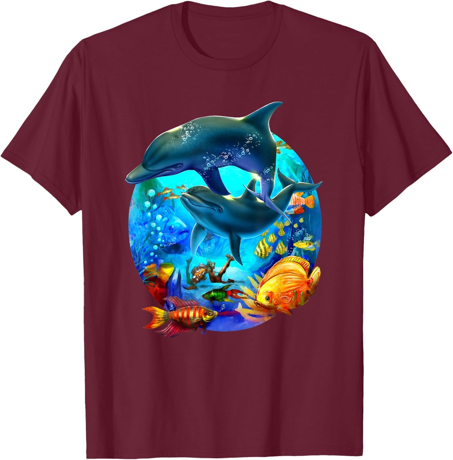 Dolphin Sea Life Save the Sea Marine Biology Aquarium T-Shirt - T-Shirt | Maroon