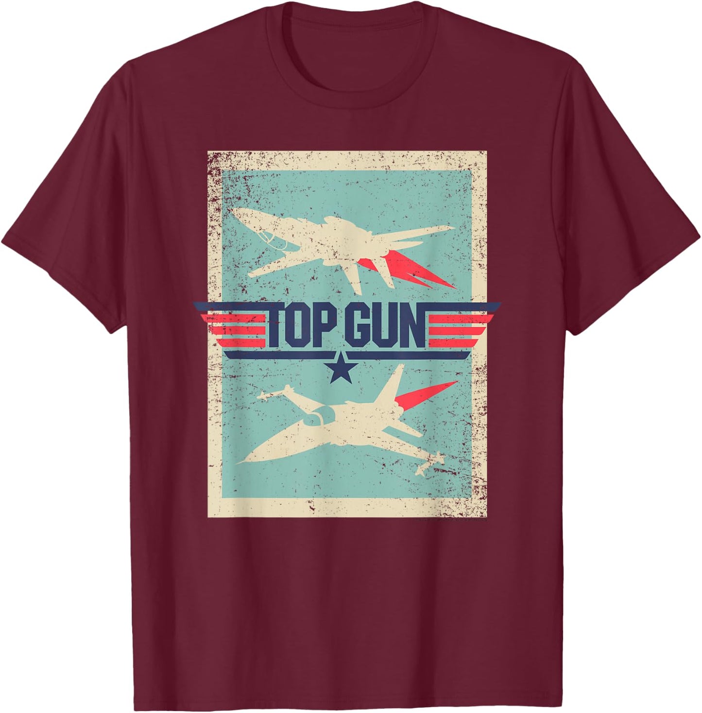 Top Gun Inverted Cutout with Distressing Action Movie T-Shirt - T-Shirt | Maroon