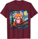Cute Adorable Red Panda Holding Heart Van Gogh Inspired T-Shirt - T-Shirt | Maroon