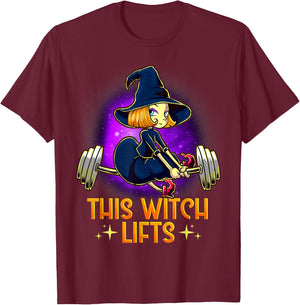 This Witch Lifts Funny Halloween Barbell Fitness Gym Witch T-Shirt - T-Shirt | Maroon