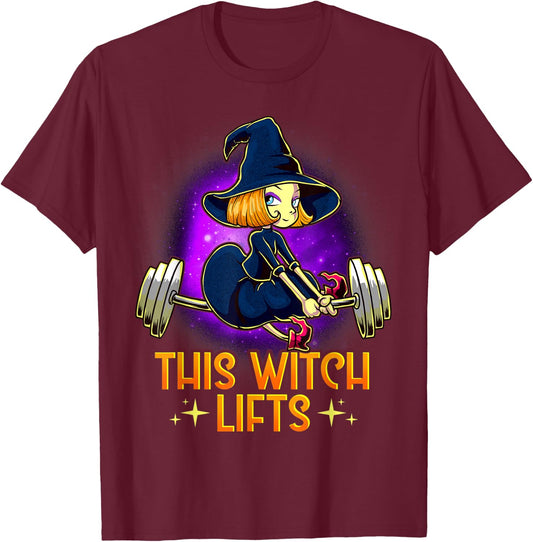 This Witch Lifts Funny Halloween Barbell Fitness Gym Witch T-Shirt - T-Shirt | Maroon