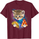 Funny Galaxy Cat Shirt | Space Cat Eat Pizza and Taco Shirt T-Shirt - T-Shirt | Maroon