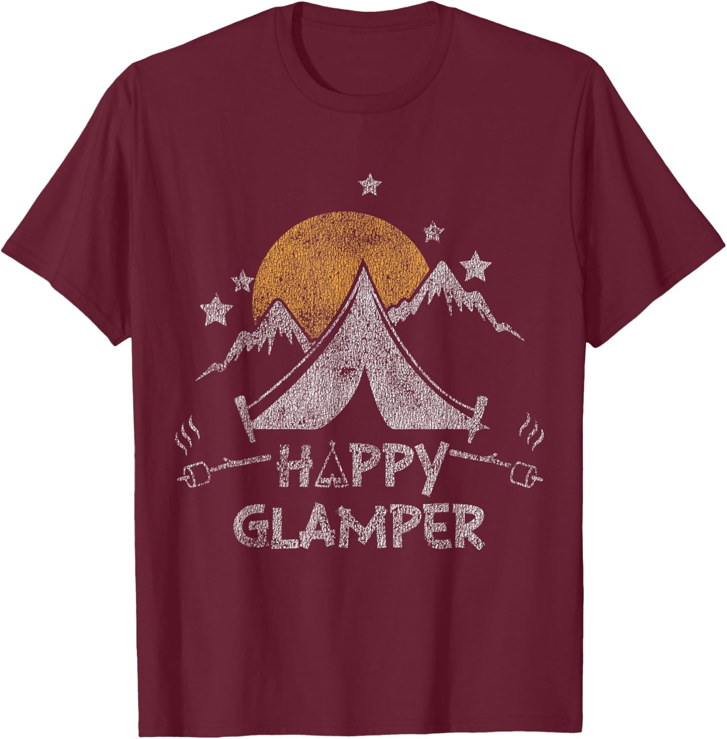 Happy Glamper Cute Glamping Camp Distressed T-Shirt - T-Shirt | Maroon