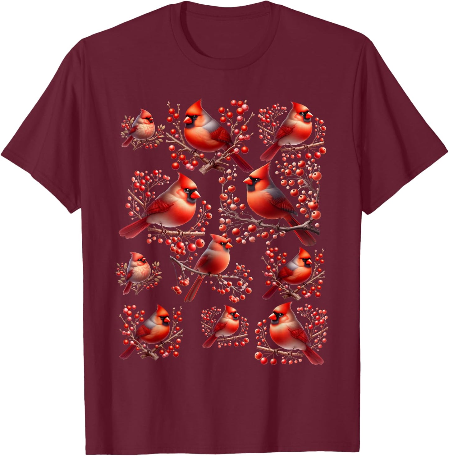 Red Cardinal Birds Christmas Holiday Winter Gift Bird Lovers T-Shirt - T-Shirt | Maroon