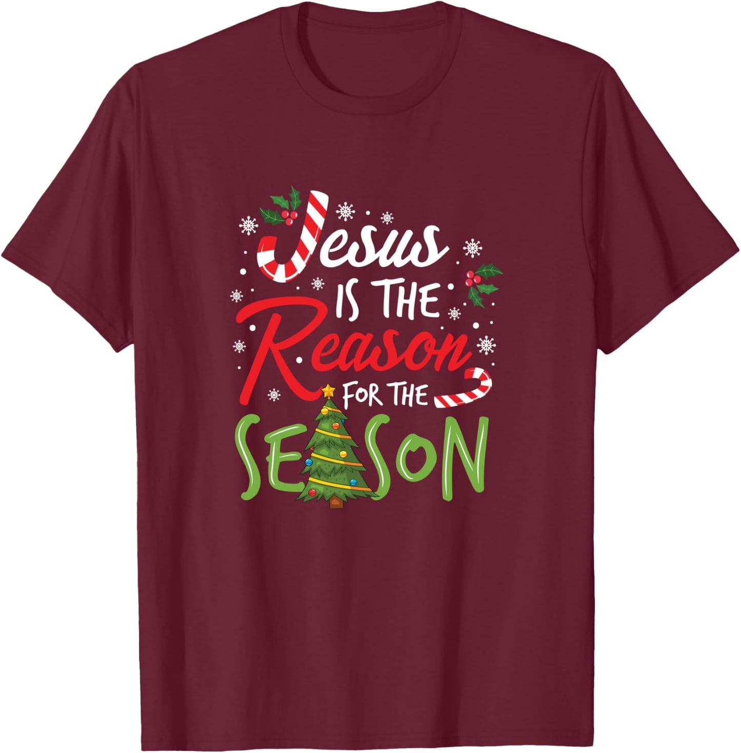 Girls Jesus is The Reason for The Season Christmas Christian T-Shirt - T-Shirt | Maroon