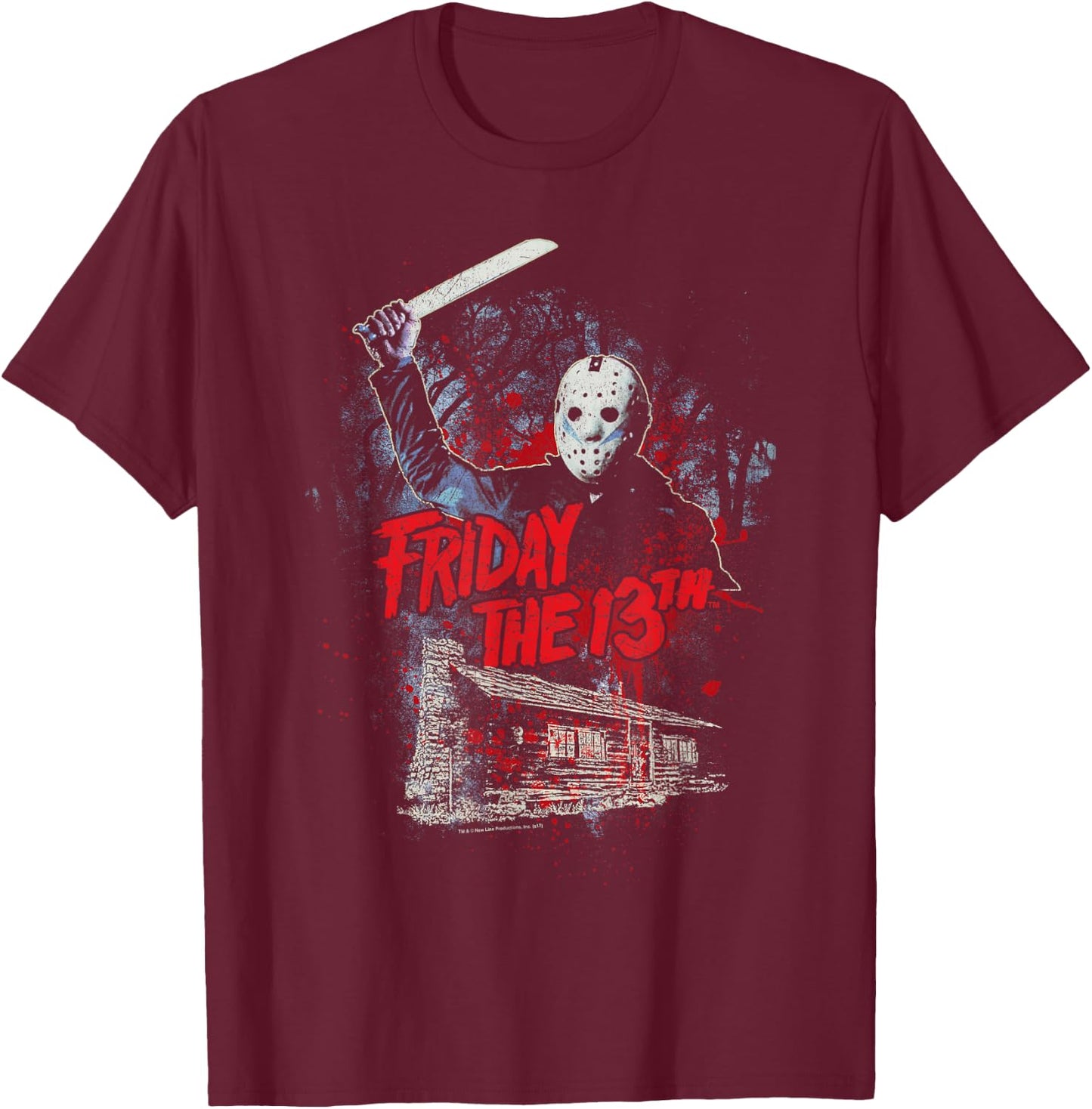 Friday The 13th Jason Cabin Small T-Shirt - T-Shirt | Maroon