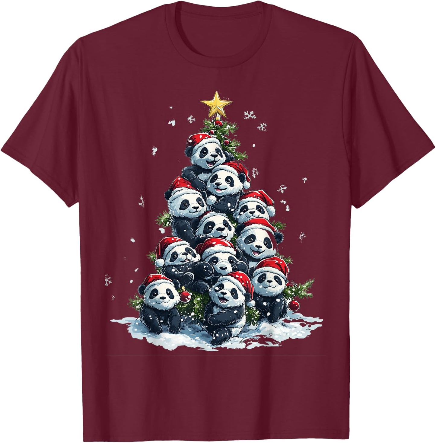 Funny Panda Christmas Tree Xmas Panda Lover Kids Boys Girls T-Shirt - T-Shirt | Maroon