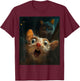 Funny Surprised Scared Mouse Selfie in Front of Sneaky Cat T-Shirt - T-Shirt | Maroon