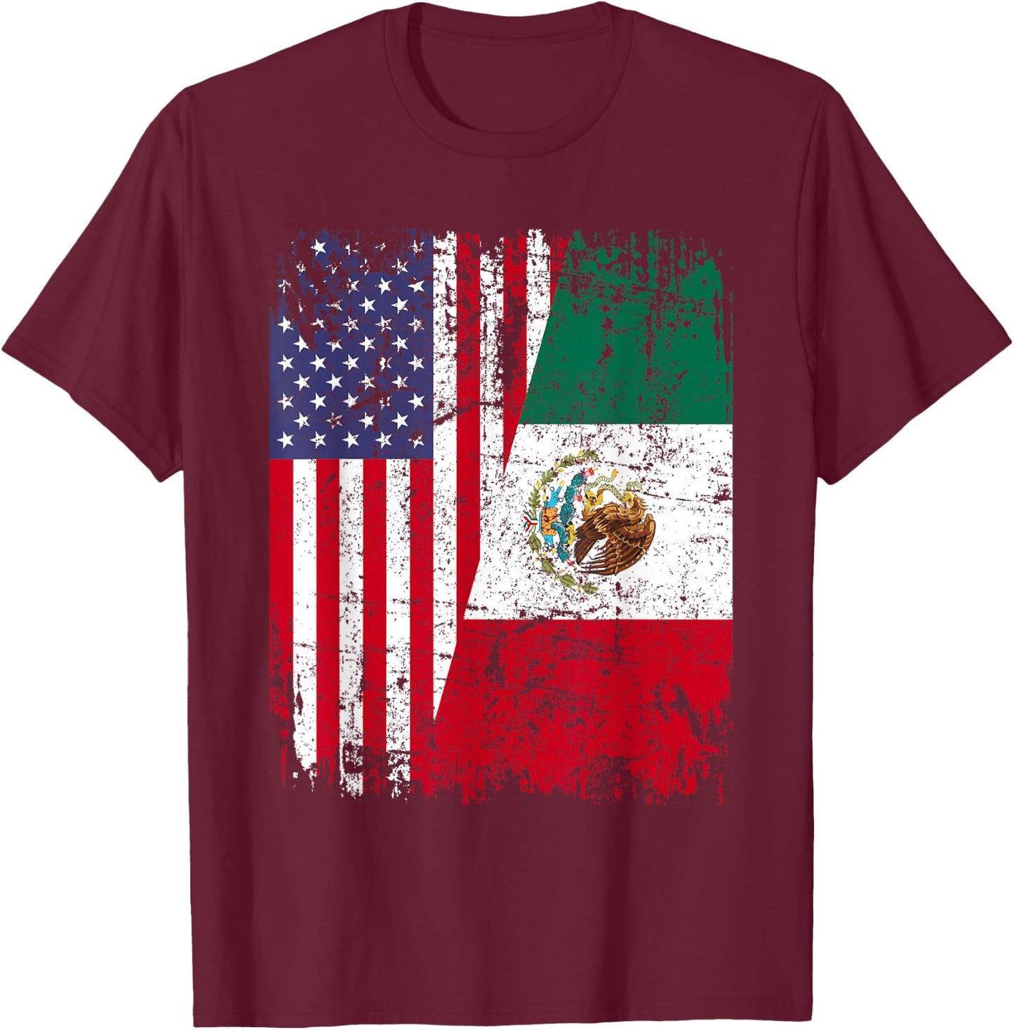 Mexican Roots | Half American Flag | Mexico T-Shirt - T-Shirt | Maroon