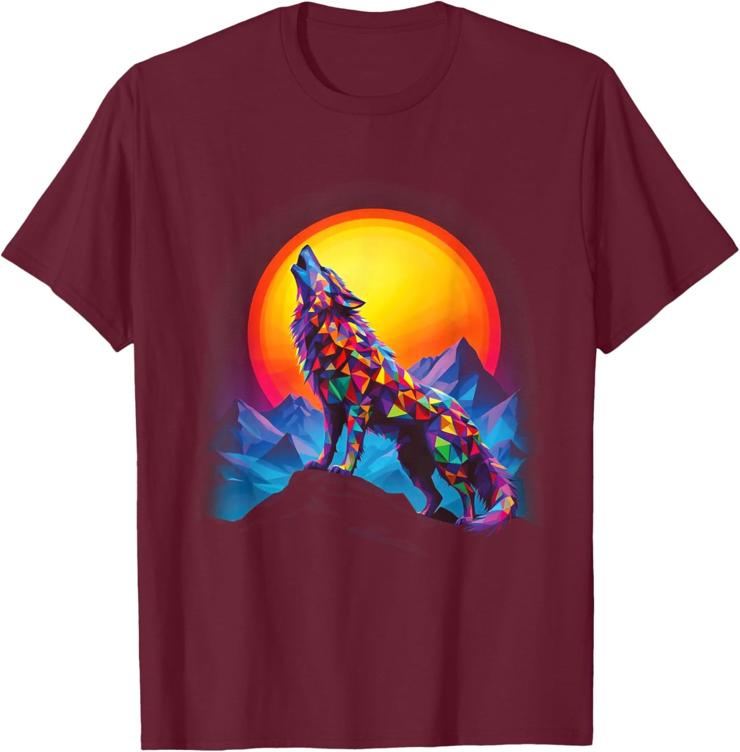 Wolf Forest Moon Vintage Cosmic Howling Wolf Lover Graphic T-Shirt - T-Shirt | Maroon