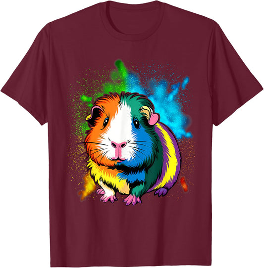 Cute Guinea Pig Rainbow Design for Guinea Pig Lovers T-Shirt - T-Shirt | Maroon