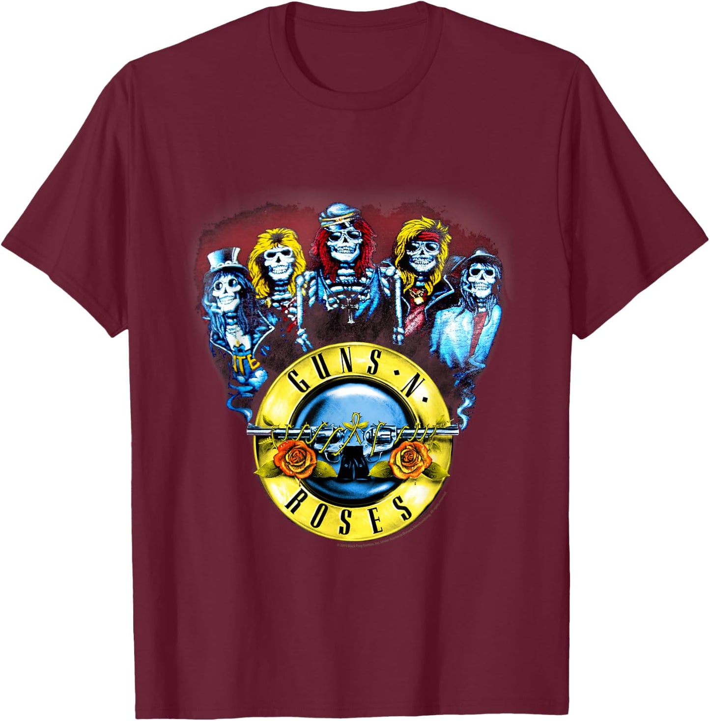 Guns N' Roses Official Skeletons & Bullets Small T-Shirt - T-Shirt | Maroon