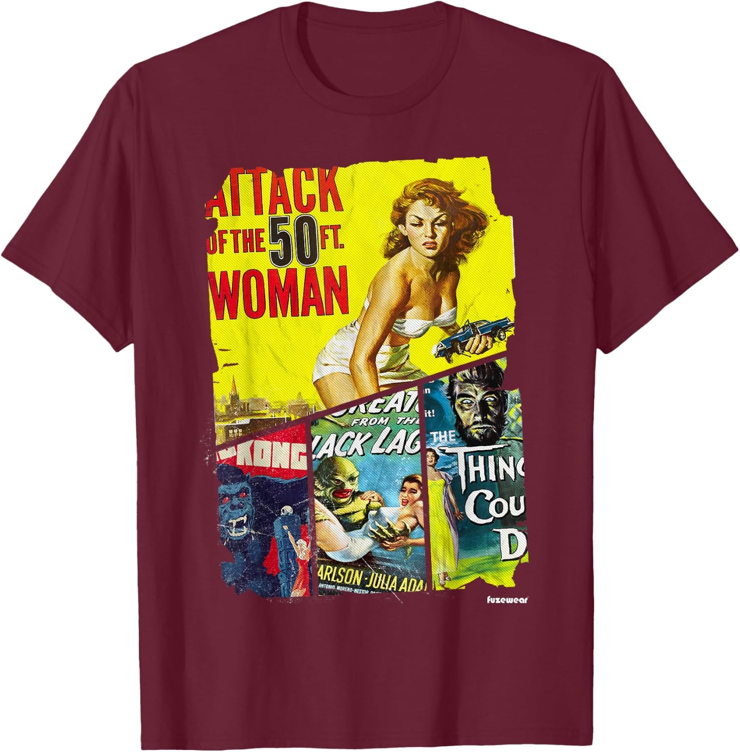 Vintage Style Sci Fi Movie Poster Collage T-Shirt - T-Shirt | Maroon