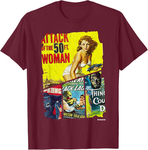 Vintage Style Sci Fi Movie Poster Collage T-Shirt - T-Shirt | Maroon