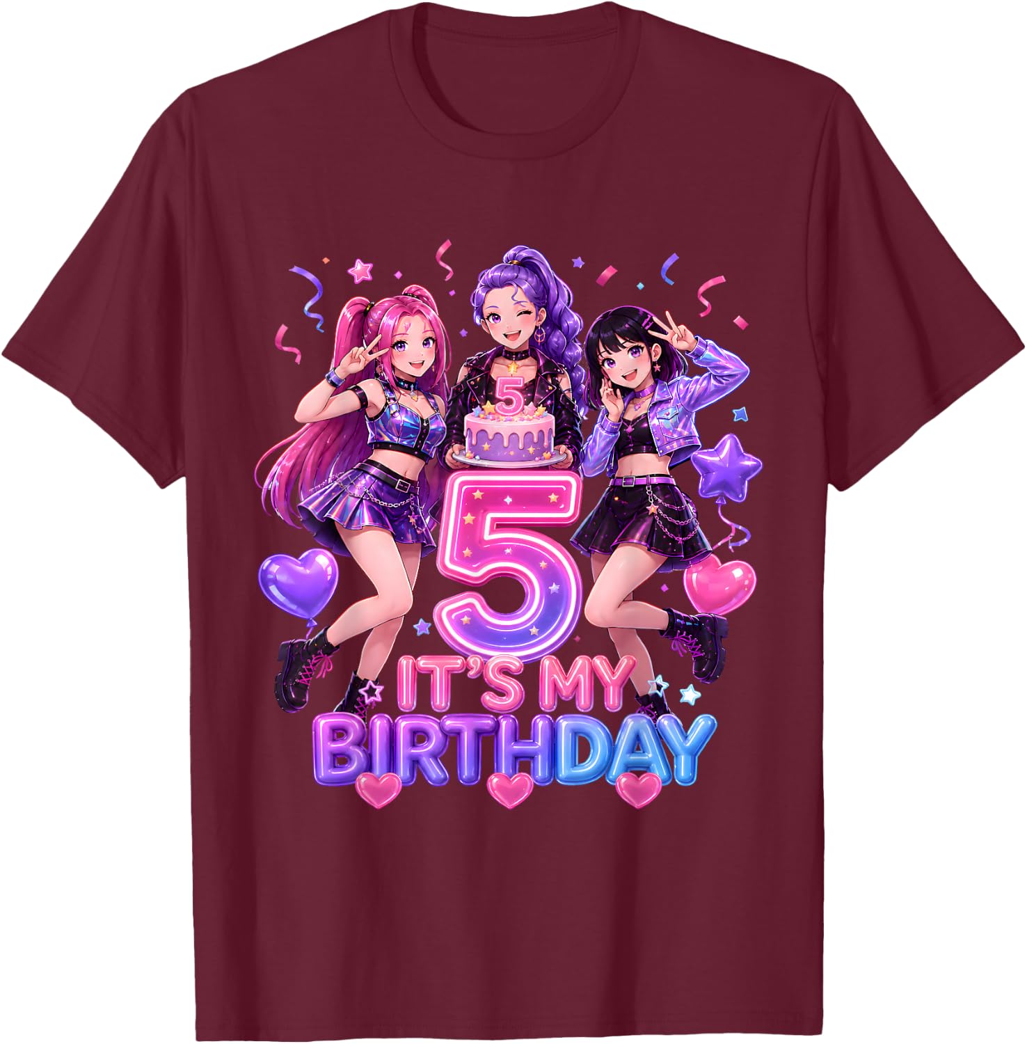 Kids It's My 5th K Pop Birthday Girl 5 Year Old K-Pop Bday T-Shirt - T-Shirt | Maroon