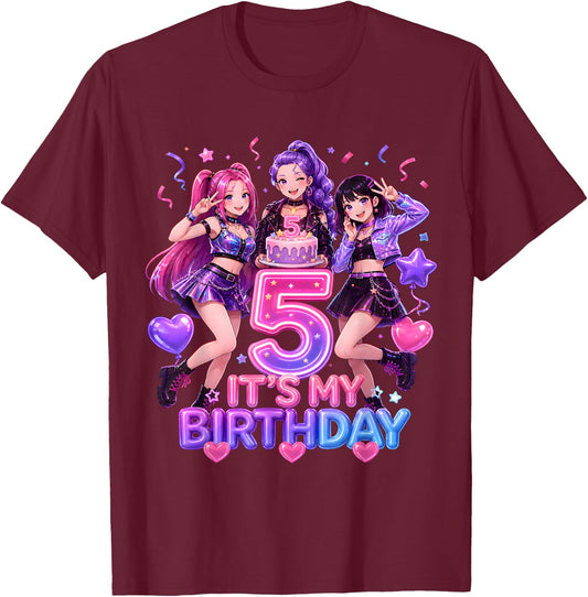 Kids It's My 5th K Pop Birthday Girl 5 Year Old K-Pop Bday T-Shirt - T-Shirt | Maroon