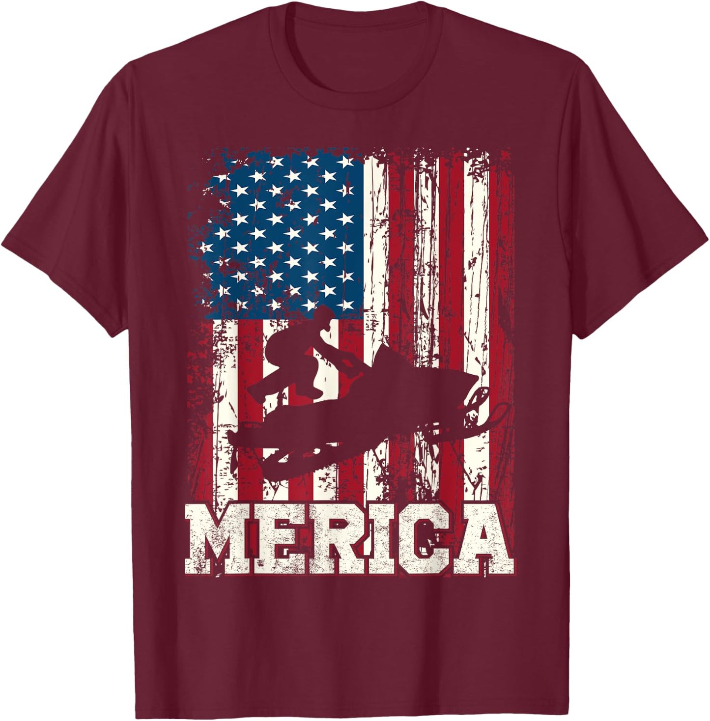 Distressed American Flag Snowmobile Gift Men Women Kids T-Shirt - T-Shirt | Maroon