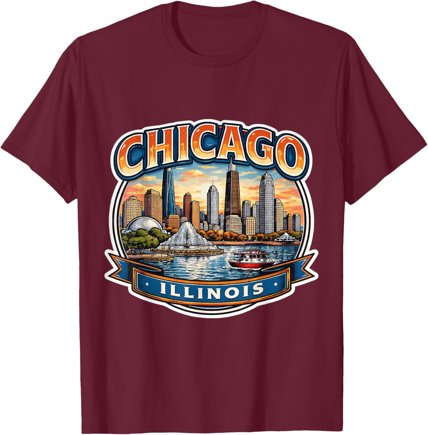 Chicago Illinois Souvenir City State Vintage Memorabilia T-Shirt - T-Shirt | Maroon