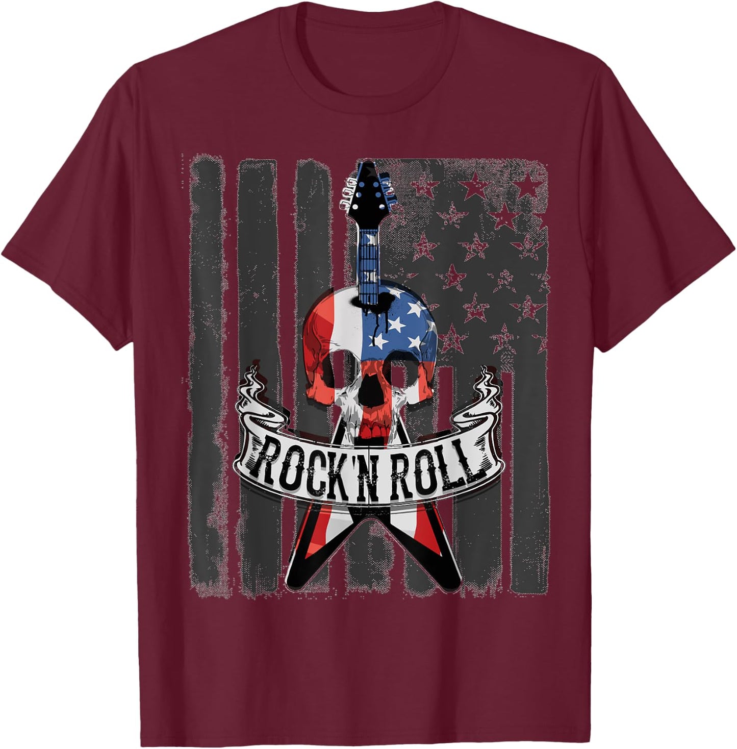 Rock N' Roll Guitar American Flag Vinatge Music Band Kids Men T-Shirt - T-Shirt | Maroon