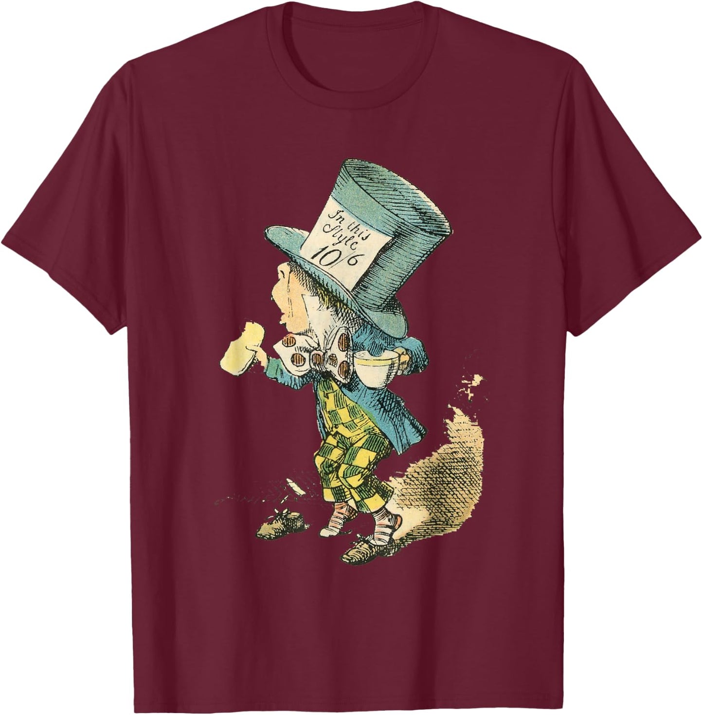 Alice in Wonderland Mad Hatter Vintage Illustration T-Shirt - T-Shirt | Maroon