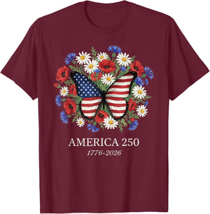 250th Anniversary USA Floral 4th of July Patriotic 250 Years T-Shirt - T-Shirt | Maroon