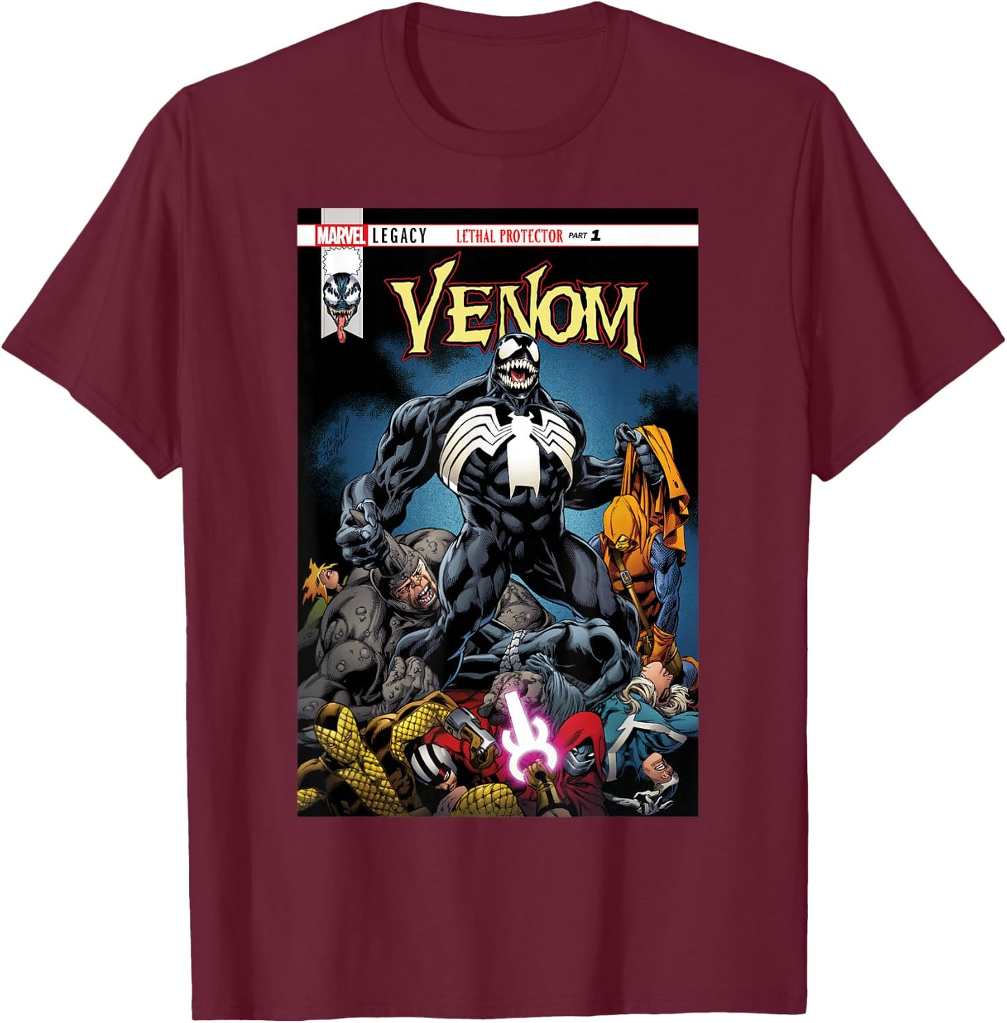 Marvel Venom Lethal Pileup Comic Cover Graphic T-Shirt - T-Shirt | Maroon