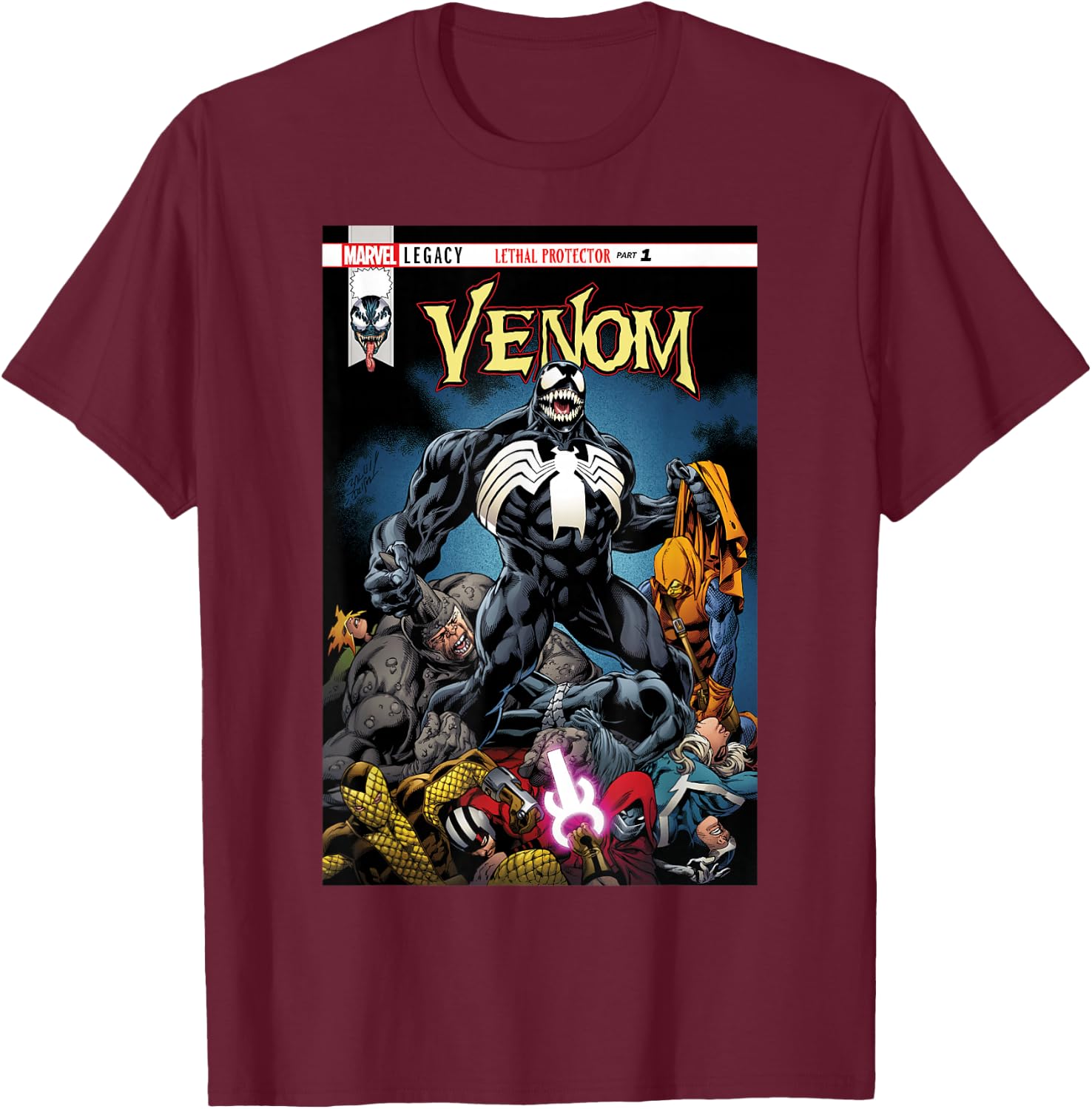 Marvel Venom Lethal Pileup Comic Cover Graphic T-Shirt - T-Shirt | Maroon