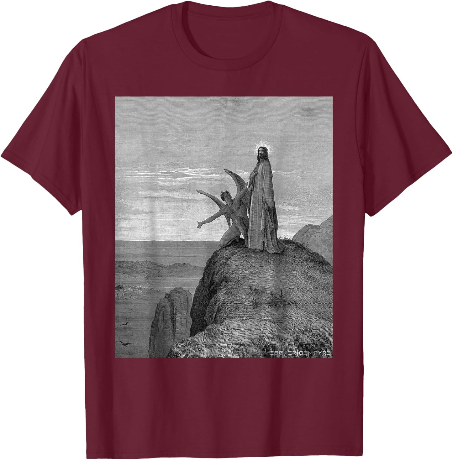 Jesus Satan Temptation by Gustave Dore T-Shirt - T-Shirt | Maroon