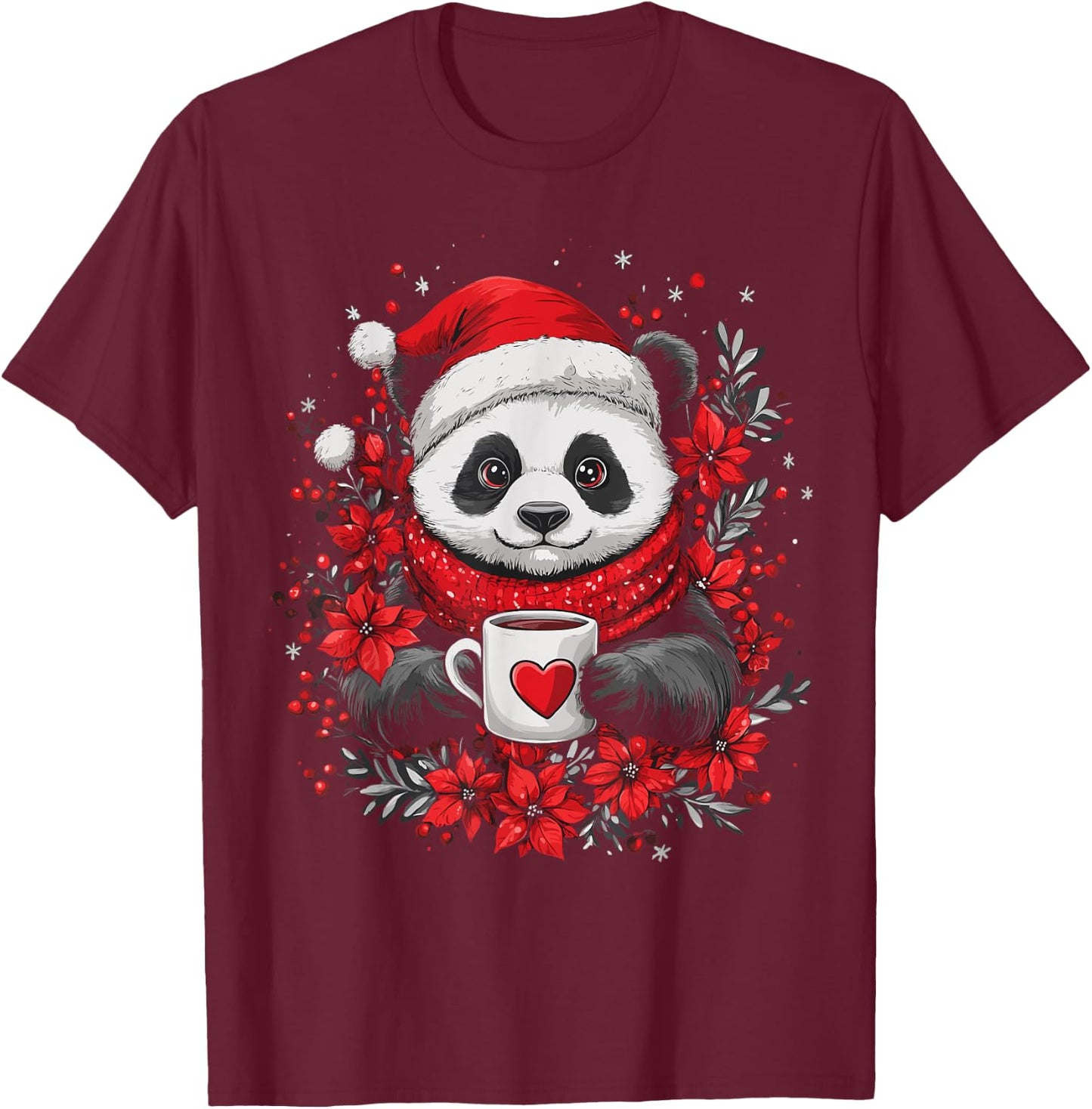 Christmas Panda Santa Coffee Girls Boys Kids Christmas Panda T-Shirt - T-Shirt | Maroon