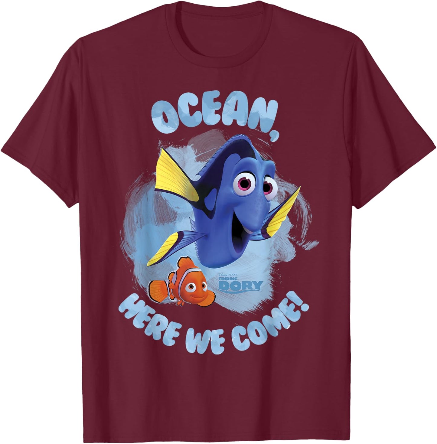 Disney Pixar Finding Dory Ocean Here We Come Watercolor T-Shirt - T-Shirt | Maroon