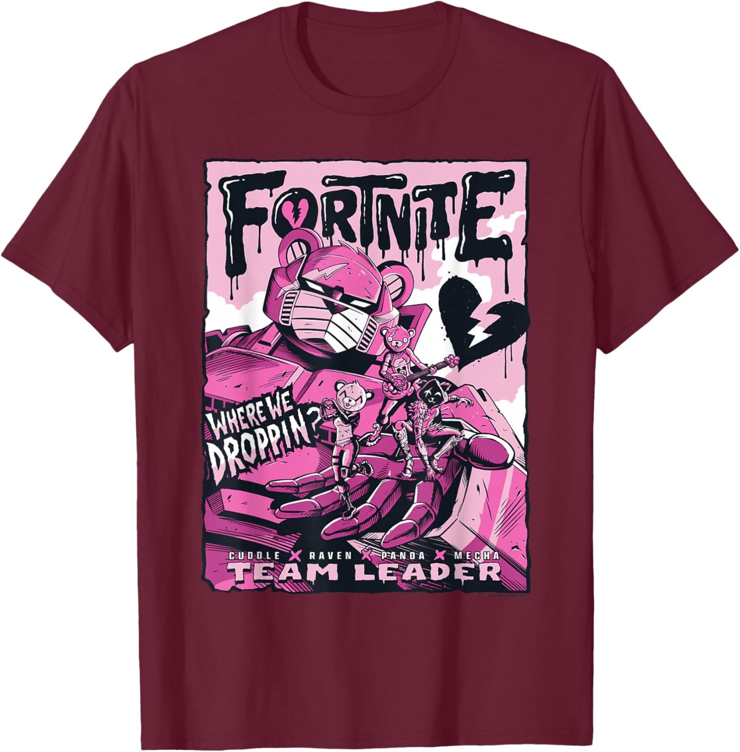 Fortnite Where We Droppin? Cuddle Raven Panda Mecha Leader T-Shirt - T-Shirt | Maroon