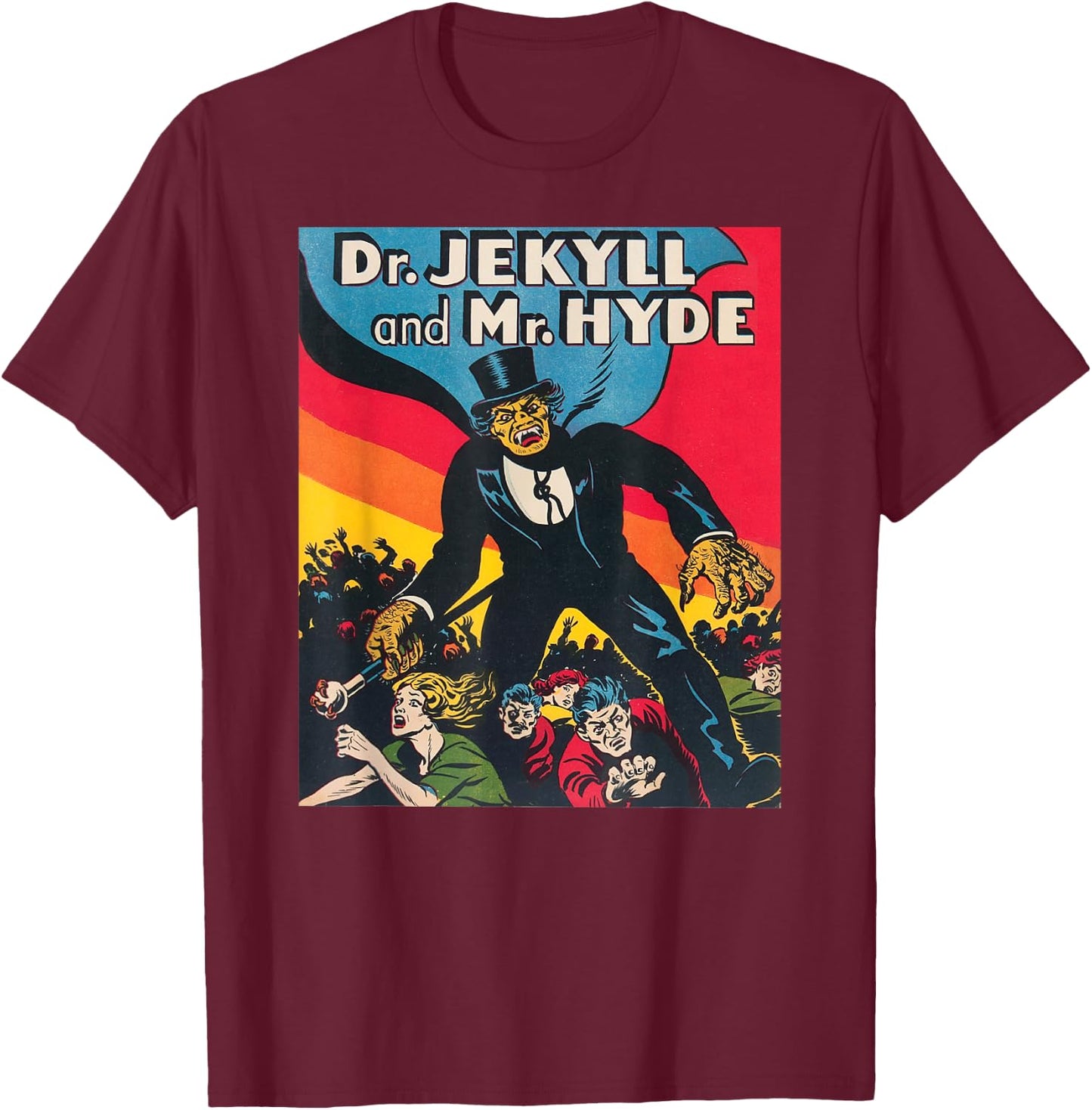 Dr. Jekyll & Mr. Hyde Art - Retro Halloween Monster T-Shirt - T-Shirt | Maroon