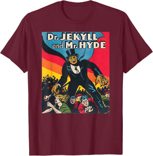 Dr. Jekyll & Mr. Hyde Art - Retro Halloween Monster T-Shirt - T-Shirt | Maroon