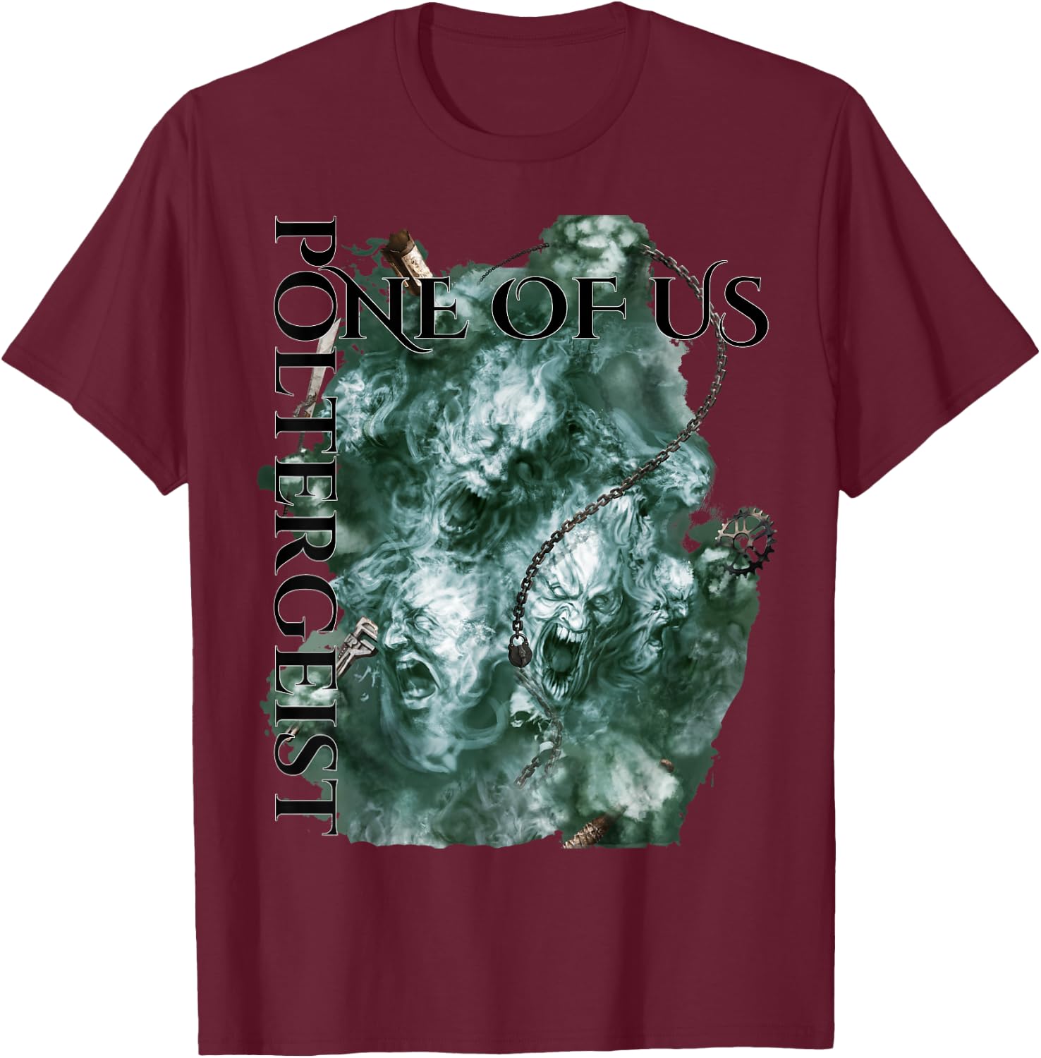 Poltergeist Ghost - Adults, Black, Small, Short Sleeve T-Shirt - T-Shirt | Maroon