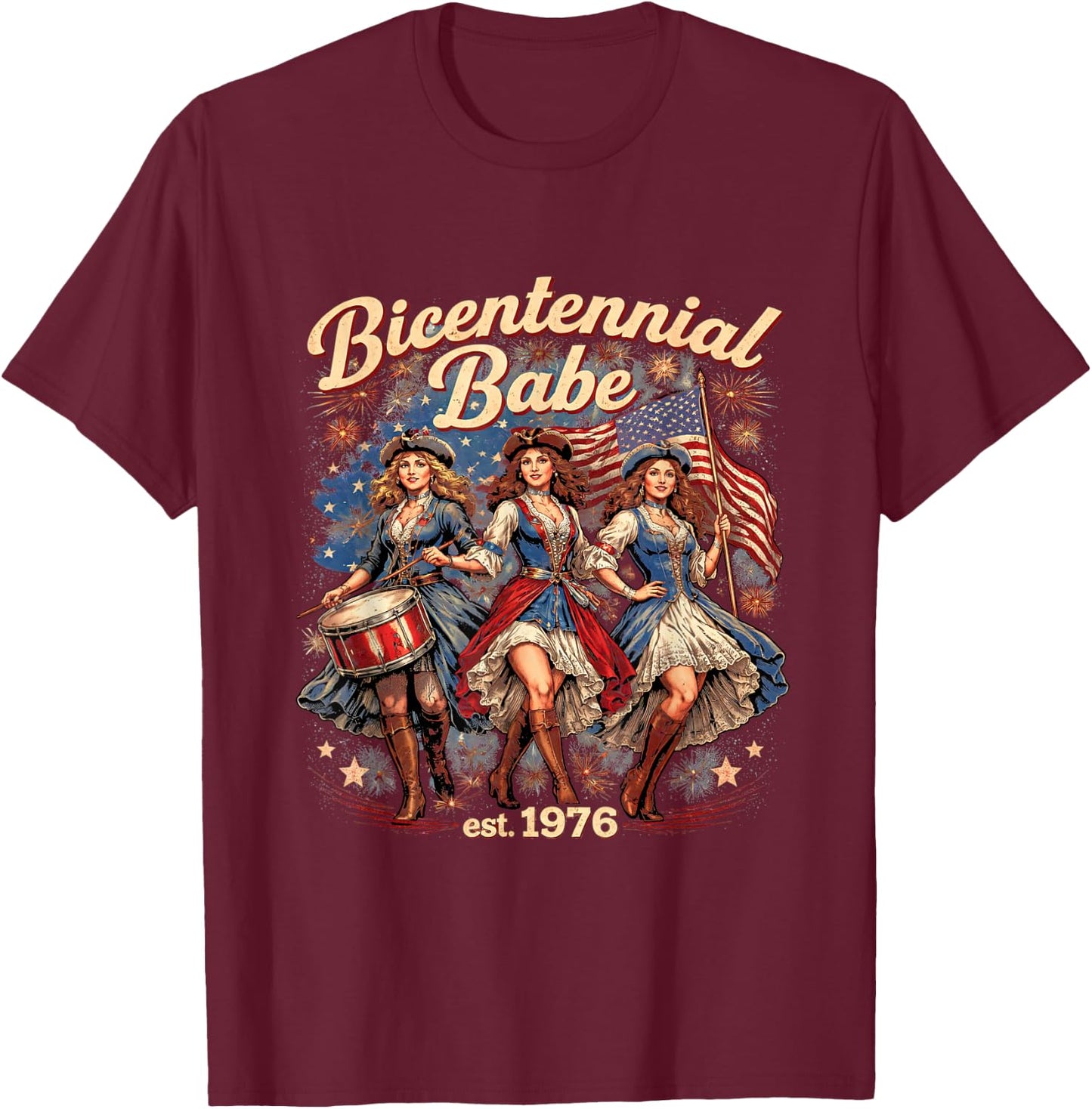 American Spirit of 76 Patriotic Flag Number Star T-Shirt - T-Shirt | Maroon