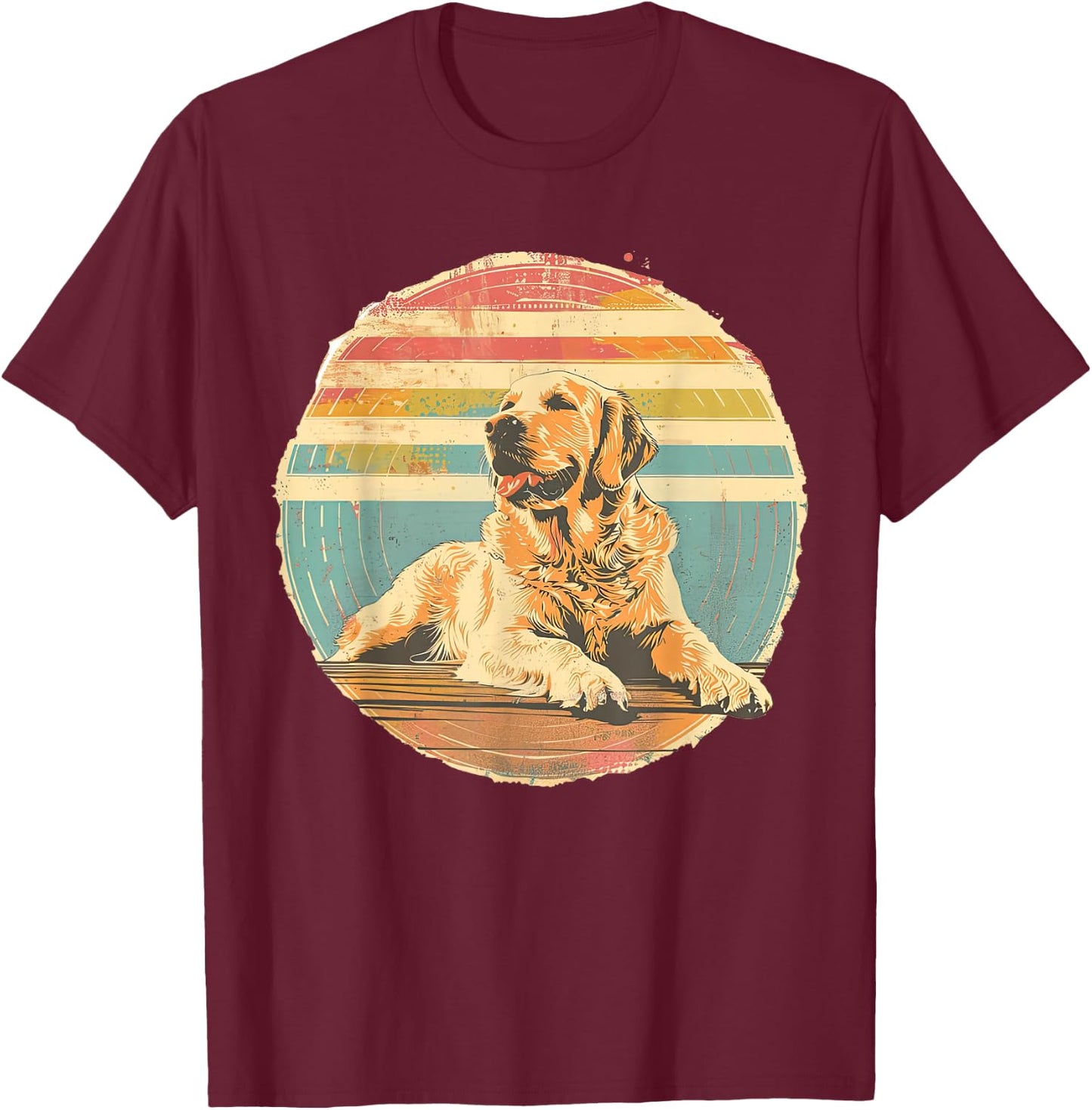 Golden Retriever Distressed Retro Sun Dog Lover T-Shirt - T-Shirt | Maroon