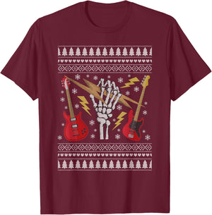 Guitar Ugly Christmas Sweater - Heavy Metal / Rock T-Shirt - T-Shirt | Maroon