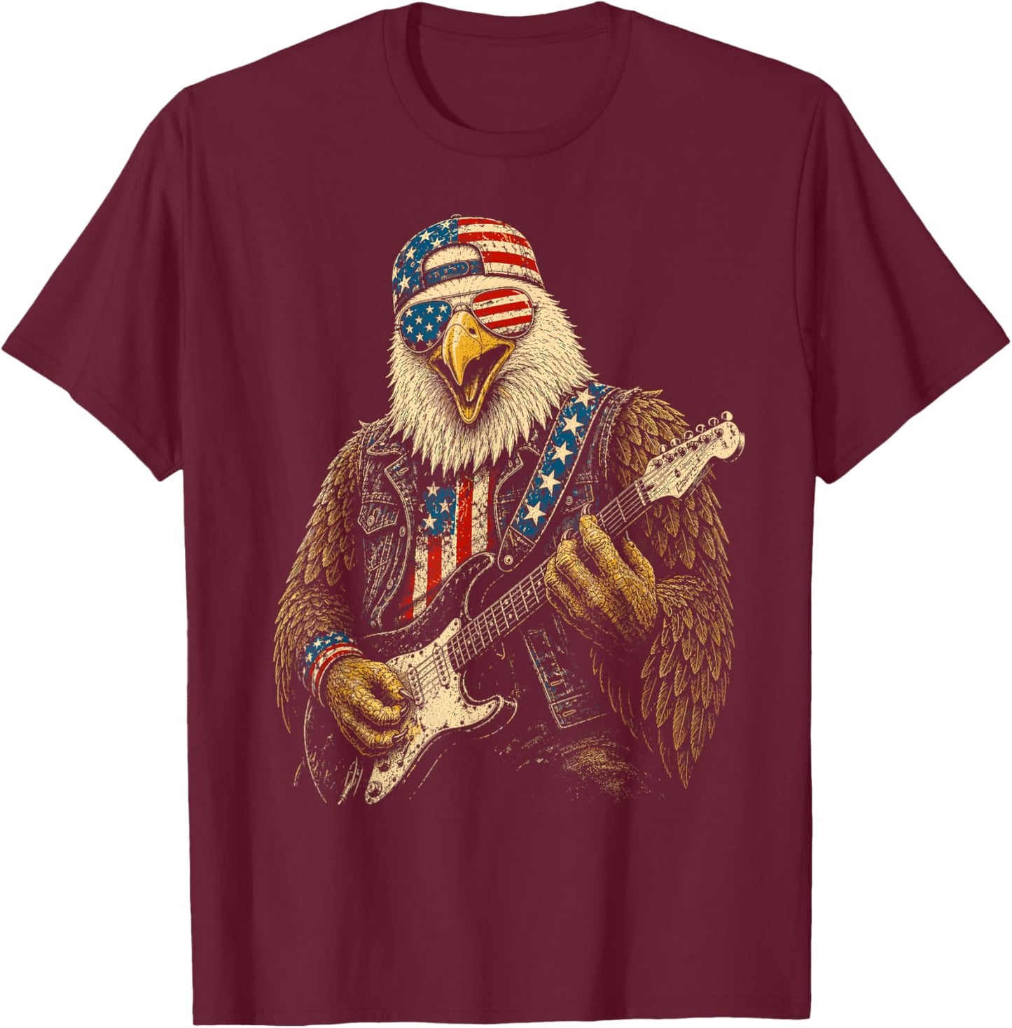 4th of July Patriotic Eagle Guitar 1776 2026 T-Shirt - T-Shirt | Maroon