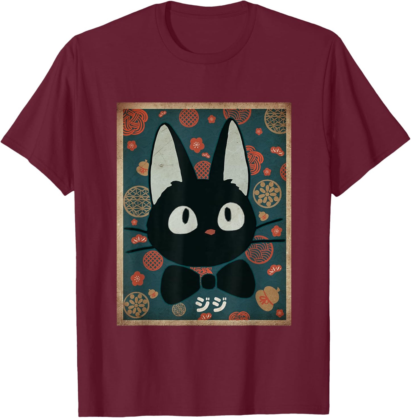 Vintage Kawaii Black Cat Face Cat Lover Japanese Anime Retro Men Women Girls Kids T-Shirt - T-Shirt | Maroon
