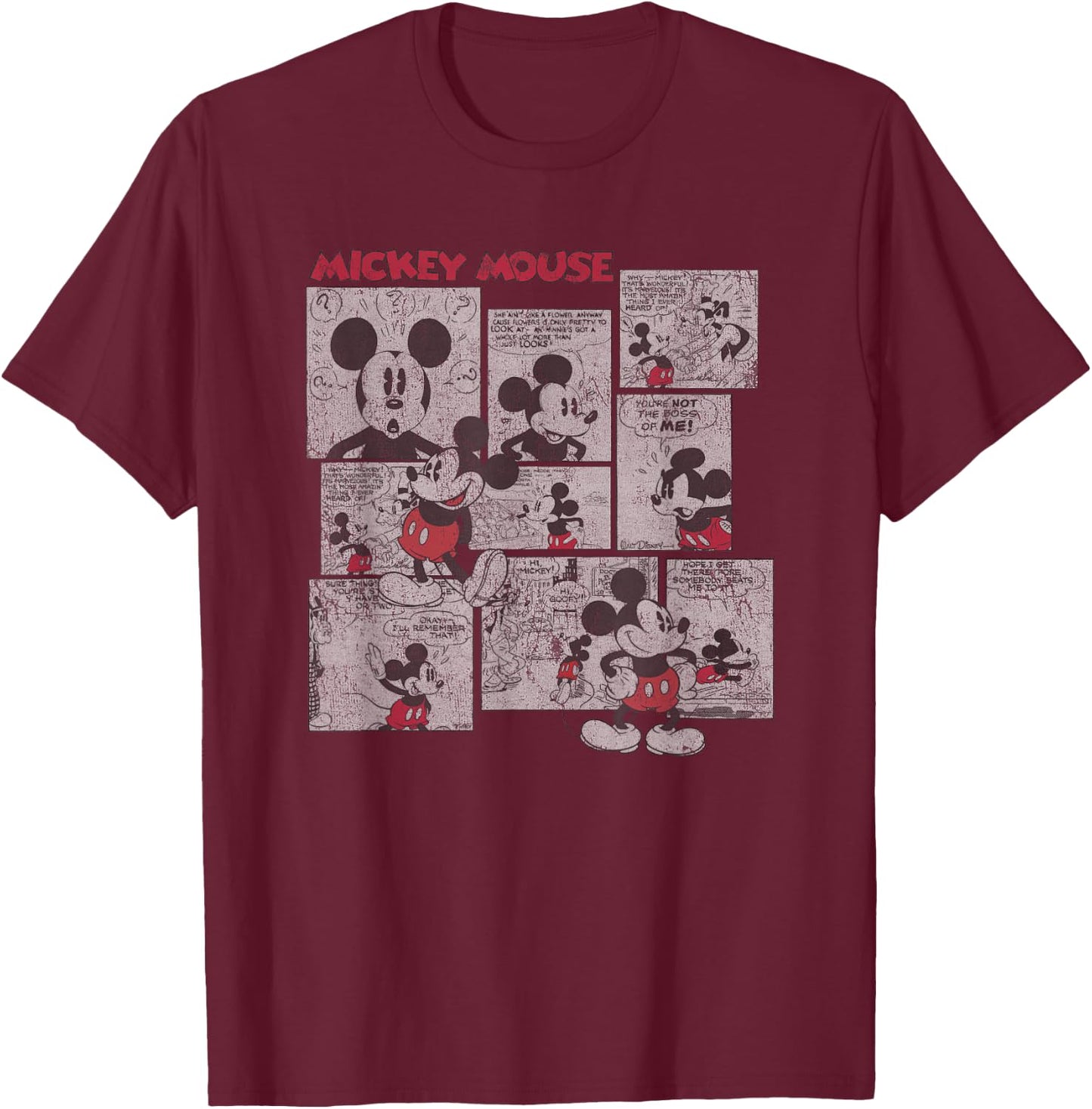 Disney - Mickey Mouse Comic Squares T-Shirt - T-Shirt | Maroon