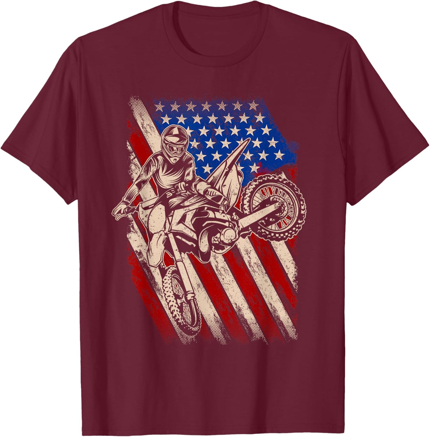 Dirt Bike Shirt Motocross Racing American Flag Dirt Biking T-Shirt - T-Shirt | Maroon