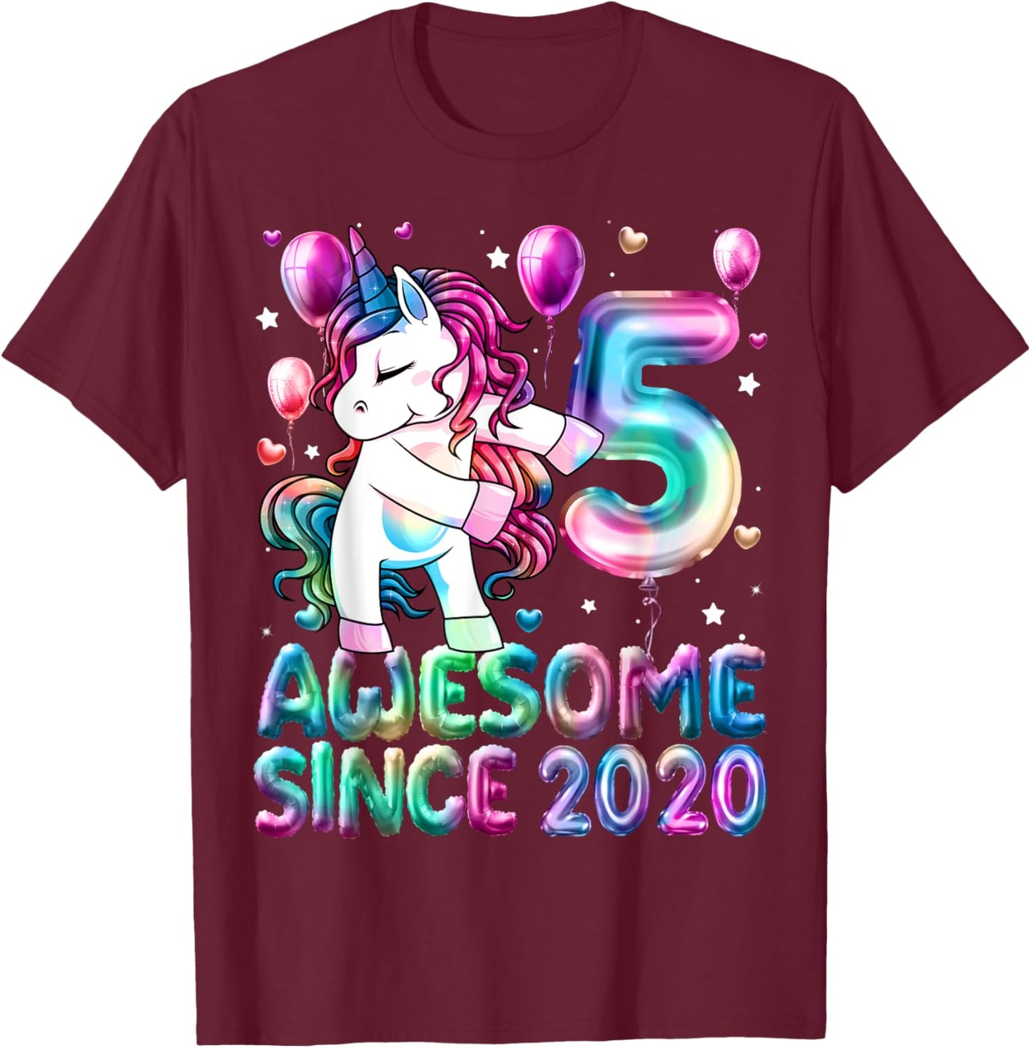 Flossing Unicorn 5 Year Old 5th Birthday Girl Unicorn Party T-Shirt - T-Shirt | Maroon