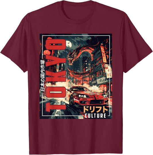 Tokyo City Retro Synthwave Racing Car Japan Tokyo T-Shirt - T-Shirt | Maroon