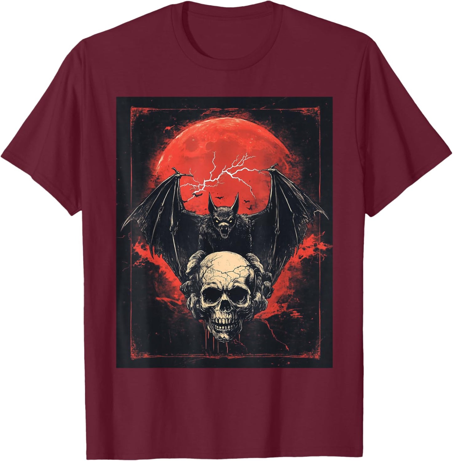 Bat Skull Goth Moon Men Black Gothic Women Skull Bat T-Shirt - T-Shirt | Maroon